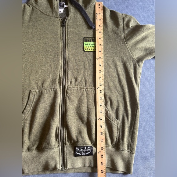 Weevil Outdoor Fleece Full Zip Hooded Jacket Men’s SZ M Green Pockets Drawstring - Picture 7 of 7